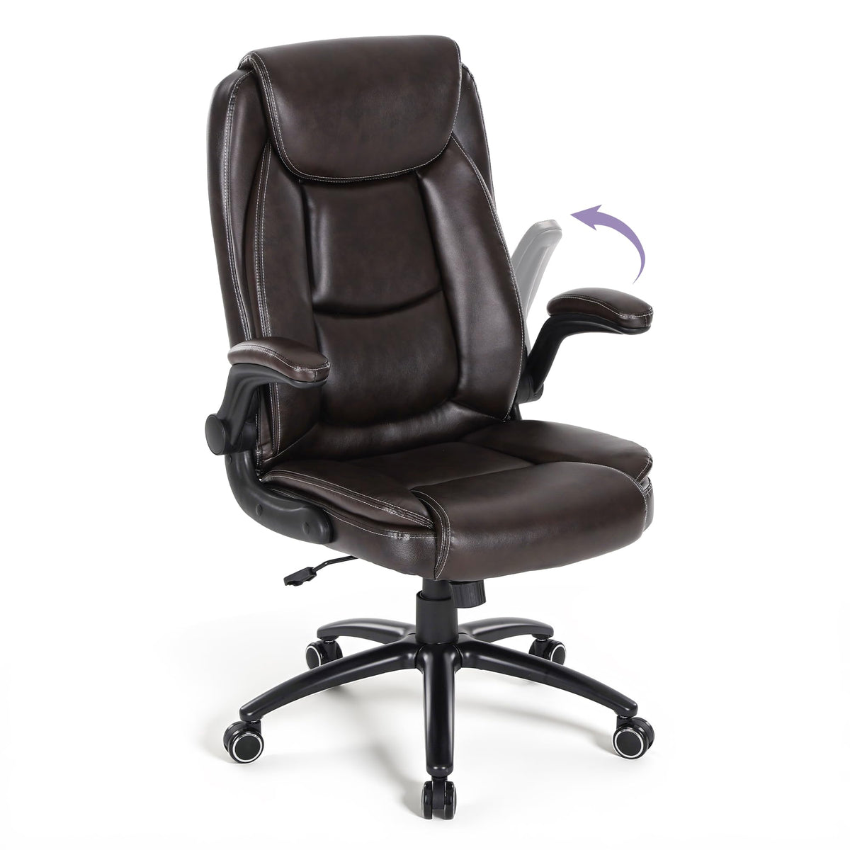 300lbs Capacity Executive Desk Chair with Ergonomic Lumbar Support, Flip-up Arms & High Back Leather Computer Chair for Home/Office, Black