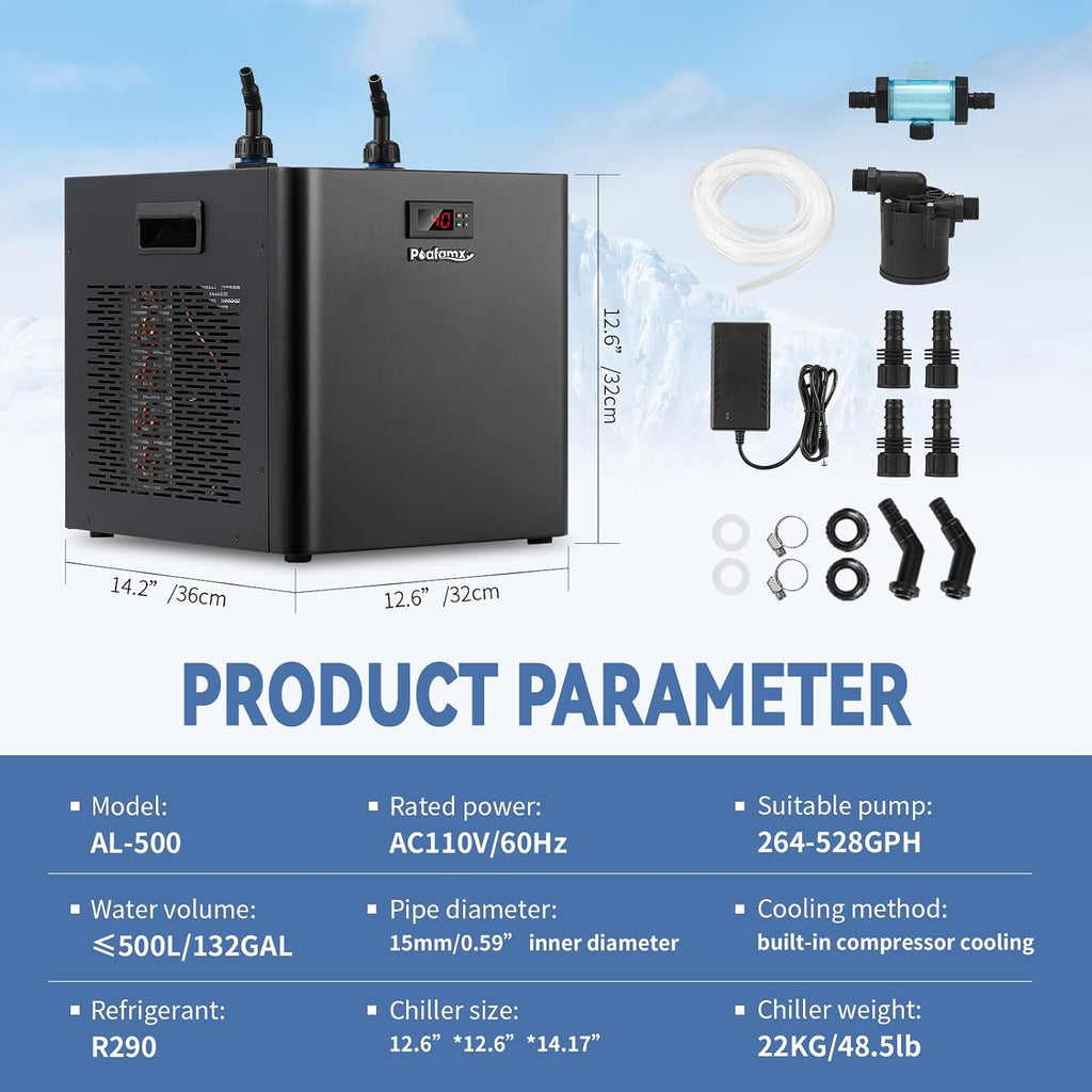 Poafamx 1/2HP Water Chiller for Cold Plunge, Ice Bath Chiller Kit 132Gal