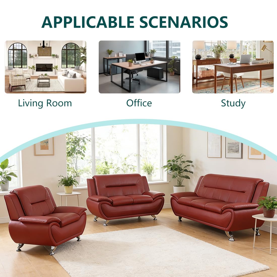 Leather Sectional Sofa Couches, Living Room Sofa and Loveseat Set, Faux Leather Couch and Loveseat Set for Office/Bedroom/Apartment, Cream