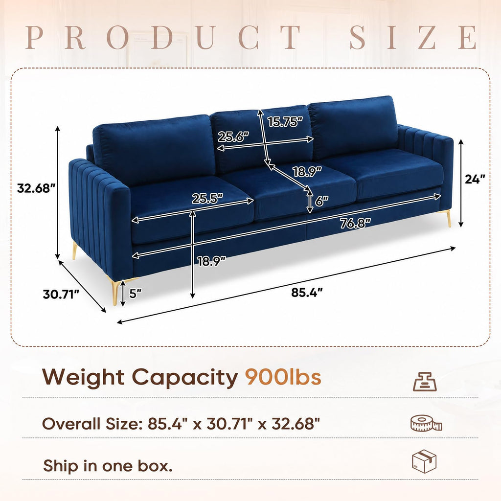 2 Piece Sofa and Loveseat Set, Comfy Tufted Velvet Couch and Loveseat Sets Furniture with Gold Leg, Mid Century Modern Couch Soft Upholstered Sofa Set of 2 for Living Room Bedroom Office (Navy Blue)