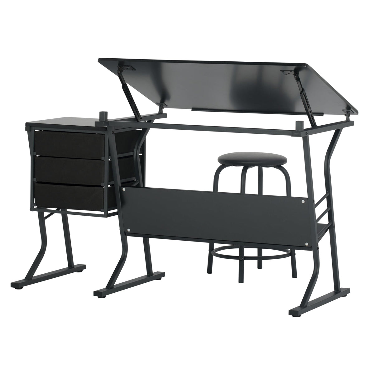 2 Piece Eclipse Ultra Center/Drawing Table with Stool, Angle Adjustable Top, Storage Shelves, and Drawers