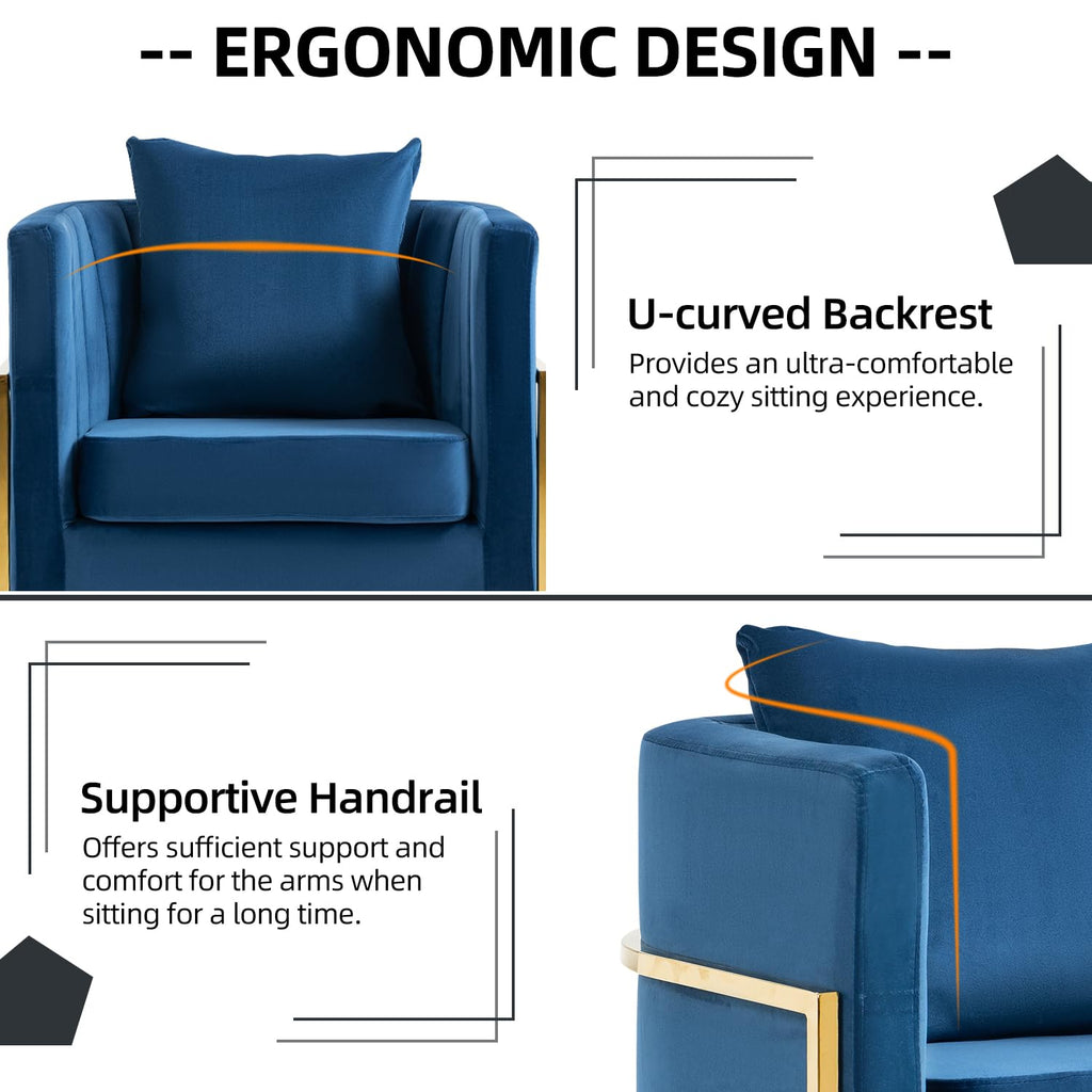 Velvet Accent Barrel Chairs Set of 2, Modern Arm Club Chair Set with Pillow for Living Room/Bedroom/Guest Reception, Channel Tufted, Gold Finish Base, Orange