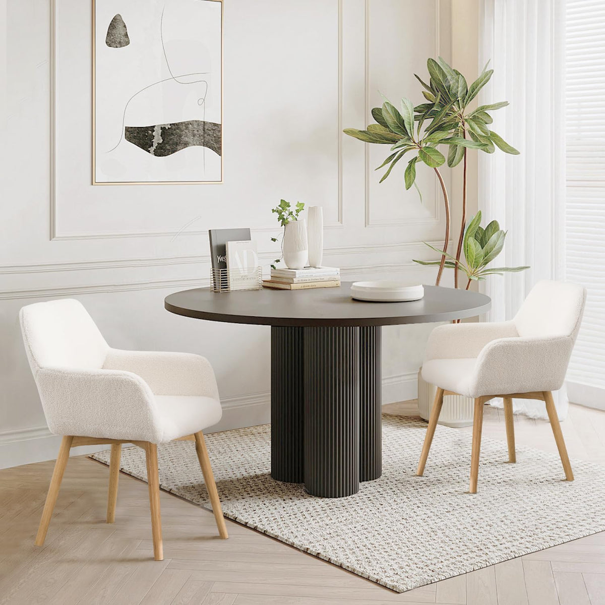 Mid Century Modern Dining Chairs Set of 2 & 4 & 6 Comfy Accent Chair Upholstered Kitchen Dining Living Room Chairs for Bedrooms Waiting Room Home Arm Desk Chair No Wheels (Beige, 2)