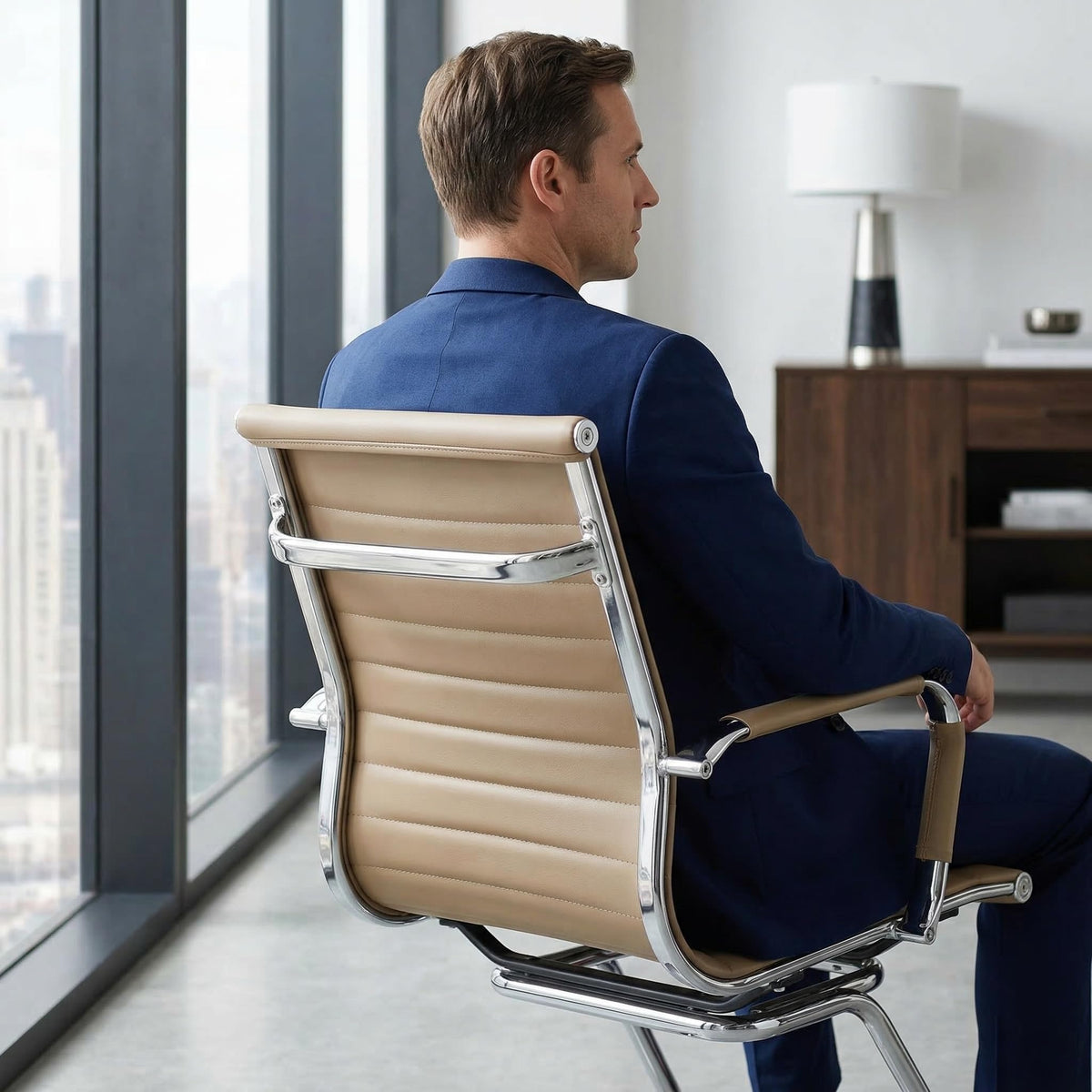 Reception Chairs Leather Conference Guest Chair Heavy Duty Back Support Office Chair, Set of 2 (Navy)