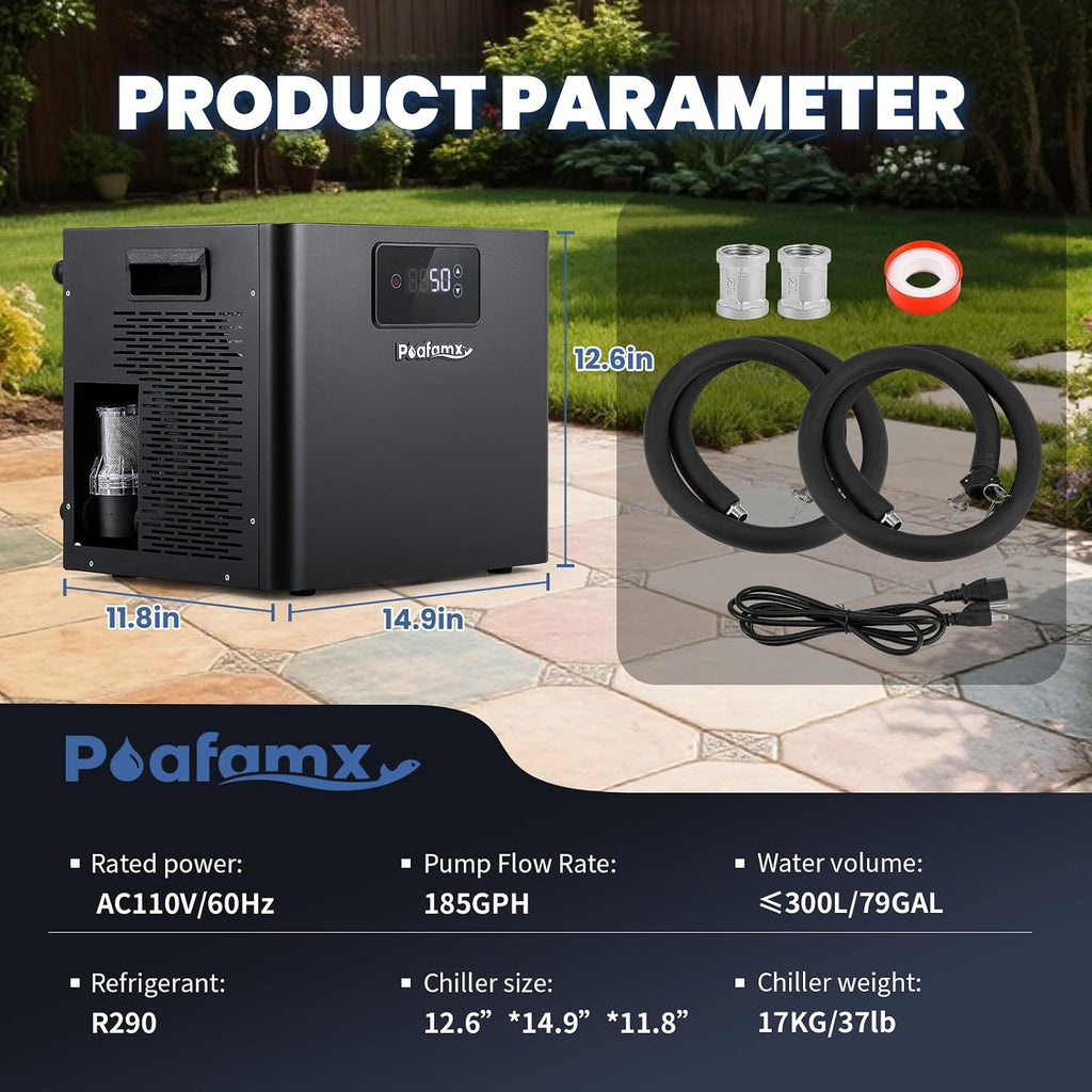 Poafamx 1/3 HP Water Chiller for Ice Bath with Built-in Filter & Water Pump