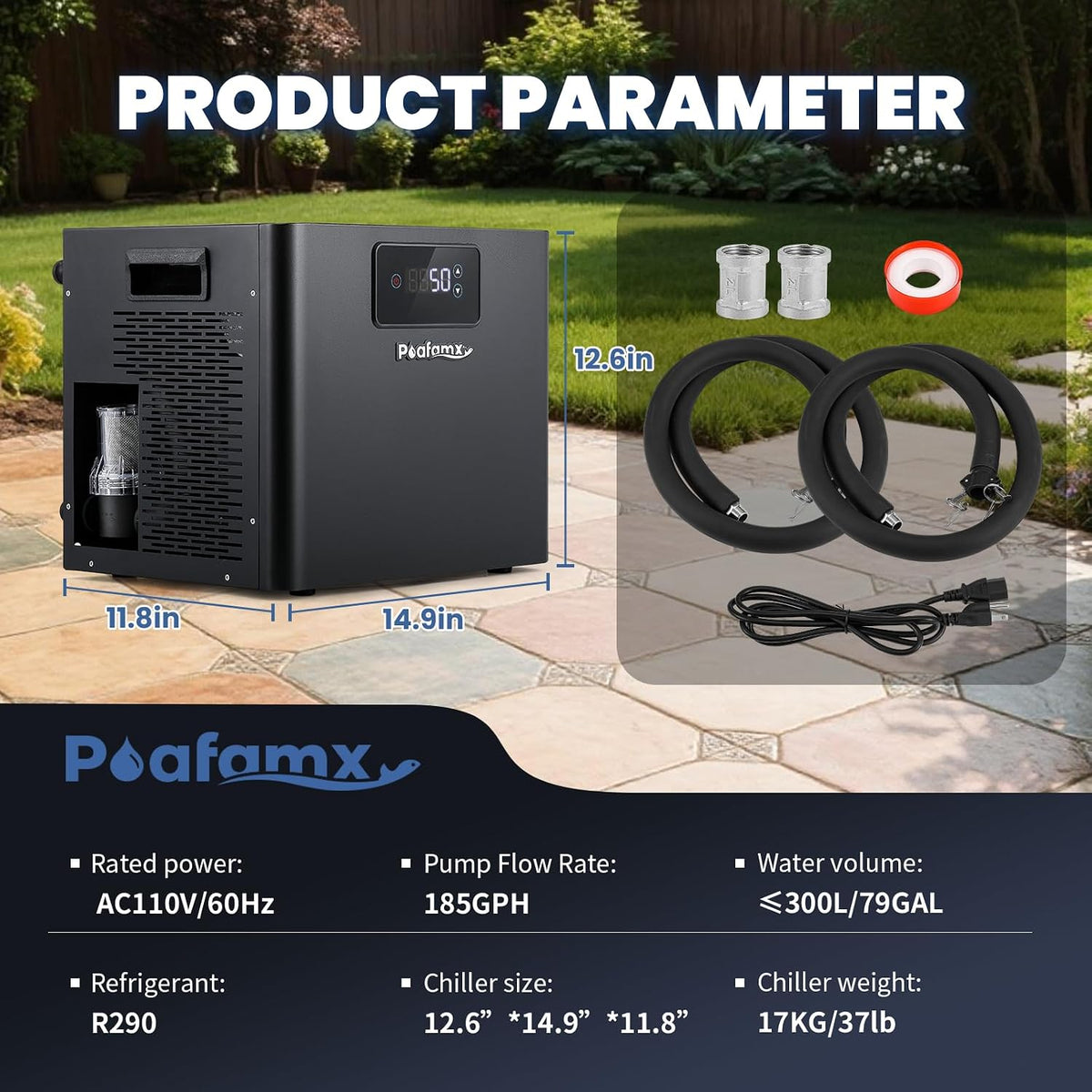 Poafamx 1/3 HP Water Chiller for Ice Bath with Built-in Filter & Water Pump