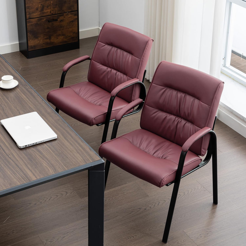 Office Guest Reception Chair Set of 2, Conference Room Chairs Waiting Room Chairs 2 Pack, Modern Leather Office Desk Chair No Wheels.