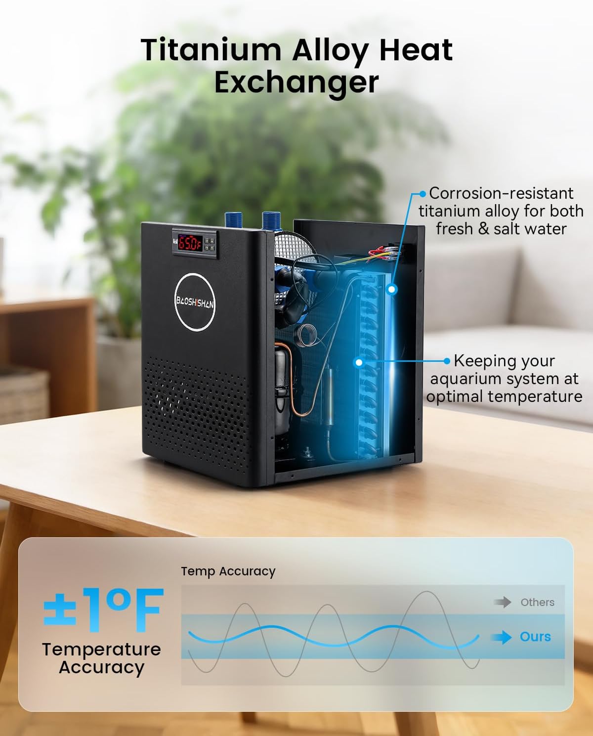 BAOSHISHAN Aquarium Chiller 26 Gallon 1/13 HP Water Cooling System