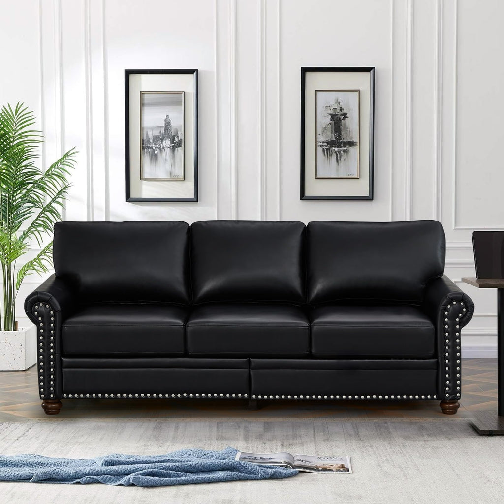 2 Piece Faux Leather Sofa Set,Modern Couch and Loveseat Sets with Storage,Mid Century Couch with Rivet Rolled Arm,Comfy Deep Seat Sofa,Furniture for Living Room,Office(Loveseat+3 Seater,Navy)