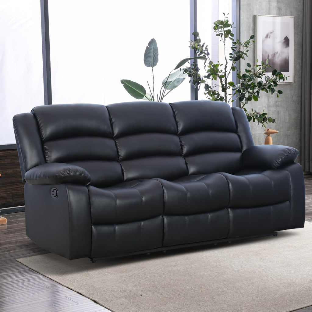 EBELLO Manual Faux Leather Reclining Couch Set for Living Room, Include 1 Recliner Chair, 1 Loveseat Sofa, Recliner Sofa Furniture Set for Home and Office, Black