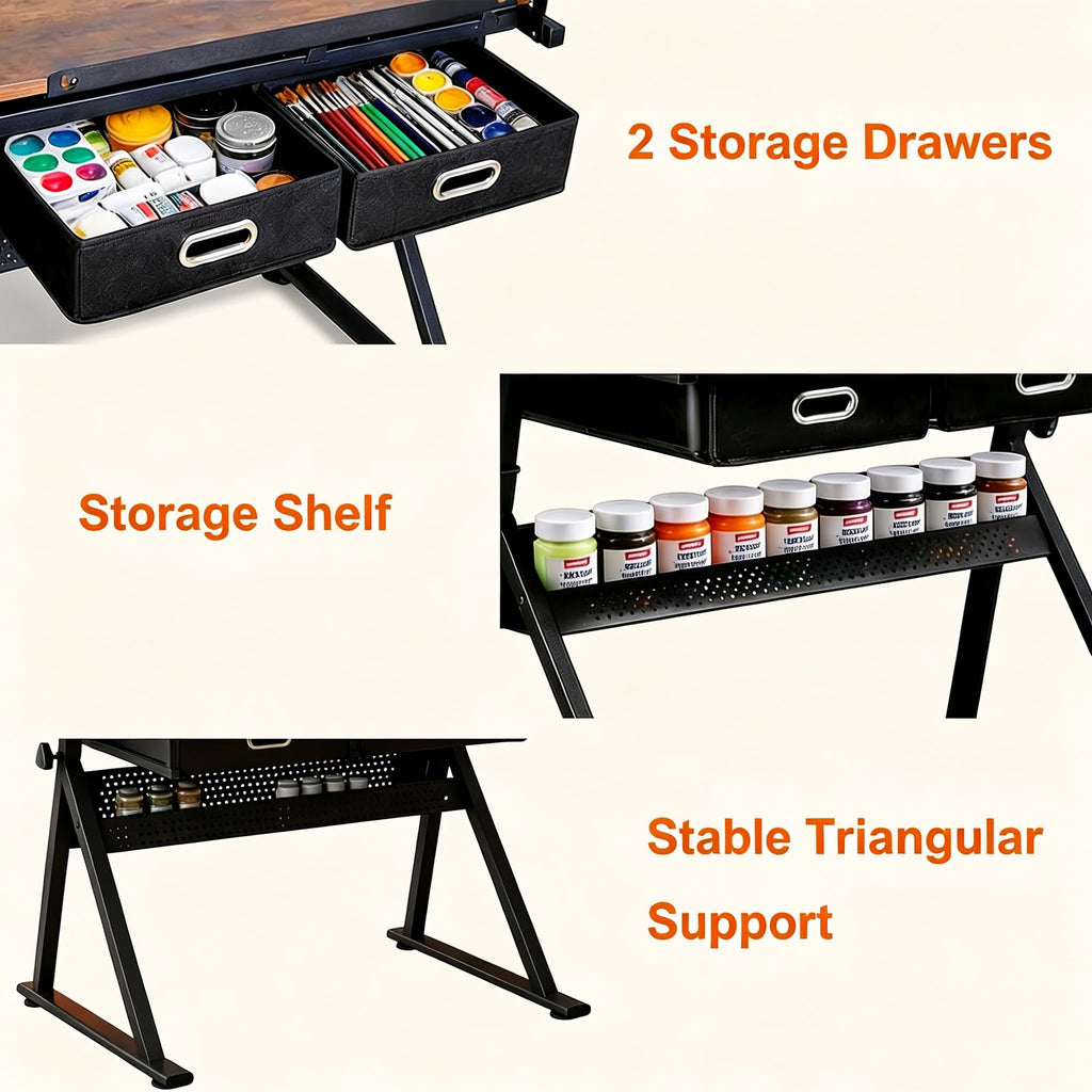Height Adjustable Drafting Table, 0-75Â° Tilting Drawing Table Art Desk