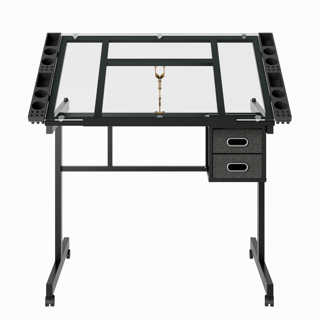 Adjustable Drafting Table with Stool, 0-75Â° Tilting Art Desk, White