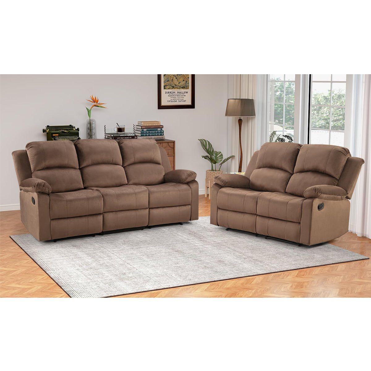 EBELLO Manual Faux Leather Reclining Couch Set for Living Room, Include 1 Recliner Chair, 1 Loveseat Sofa, Recliner Sofa Furniture Set for Home and Office, Black