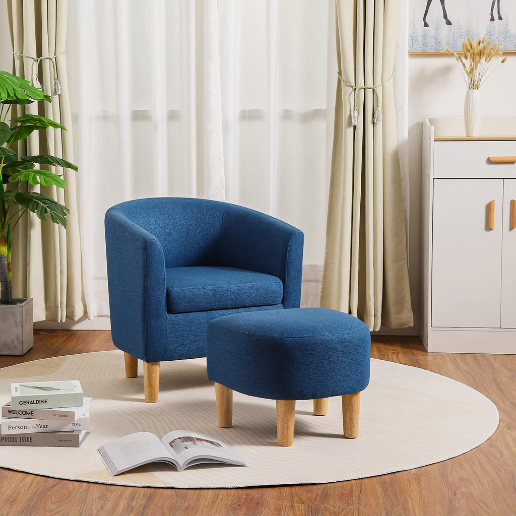 DAZONE Accent Chair with Ottoman, Modern Comfy Armchair Upholstered Barrel Club Chair and Footrest Set, Fabric Tub Arm Chairs for Living Room Bedroom Small Spaces Apartment Office, Set of 2, Gray