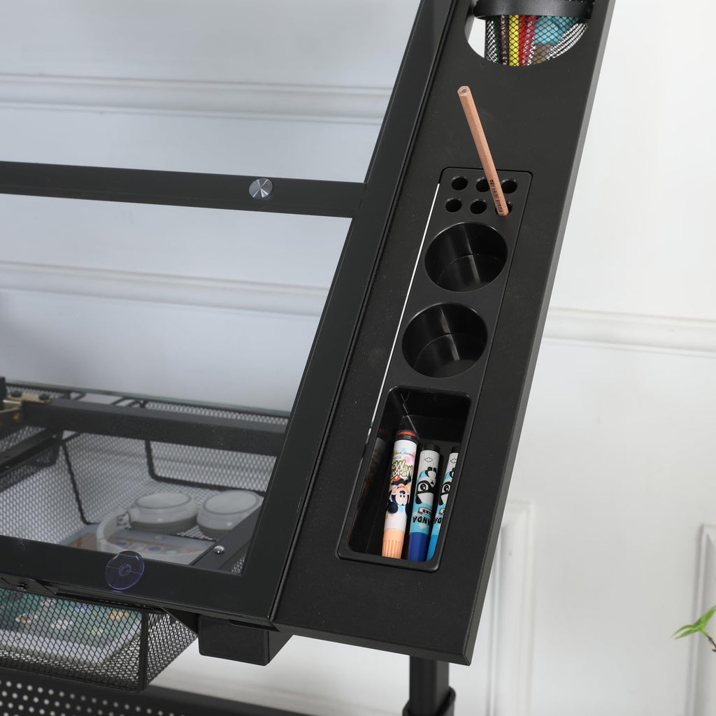 Glass Drafting Table Art Desk â Adjustable Professhional Artwork Drawing Drafting Table Desk, Glass-Topped Art Table for Craft Station Studio Home Office School w/Drawers (Black)
