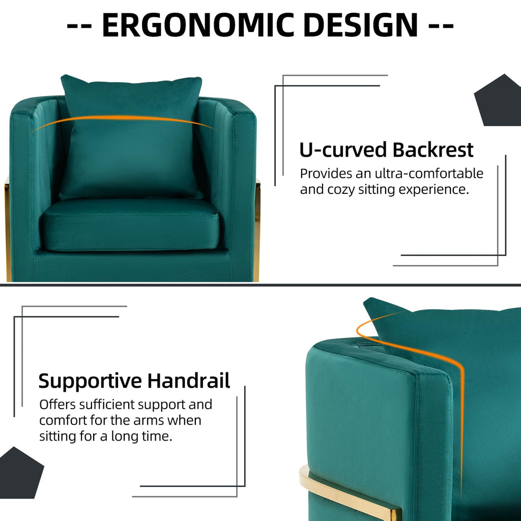 Velvet Accent Barrel Chairs Set of 2, Modern Arm Club Chair Set with Pillow for Living Room/Bedroom/Guest Reception, Channel Tufted, Gold Finish Base, Orange