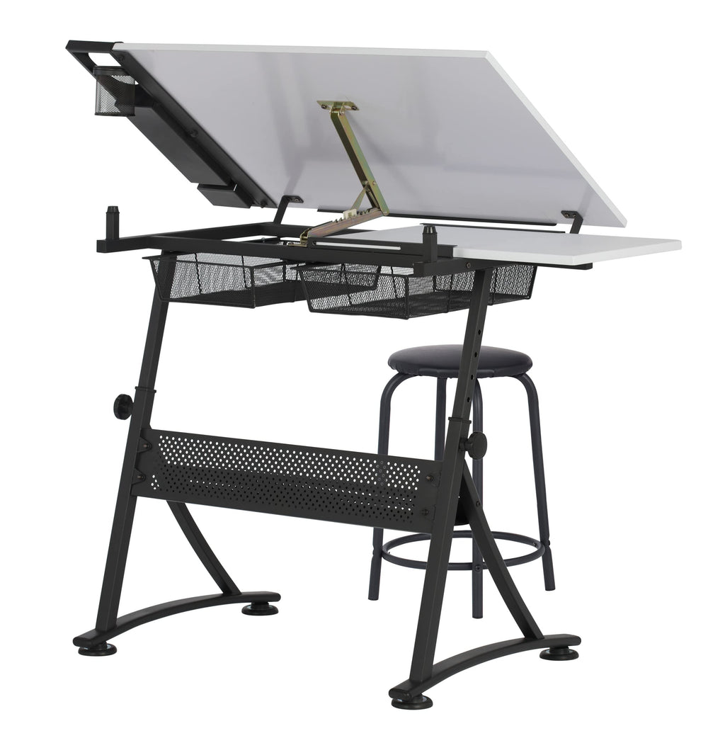 Studio Designs Fusion Drafting Table with Integrated LED Light Pad, Height & Angle Adjustable Tempered Glass Light Table, Artograph Light Pad, Storage Drawers & Side Shelf