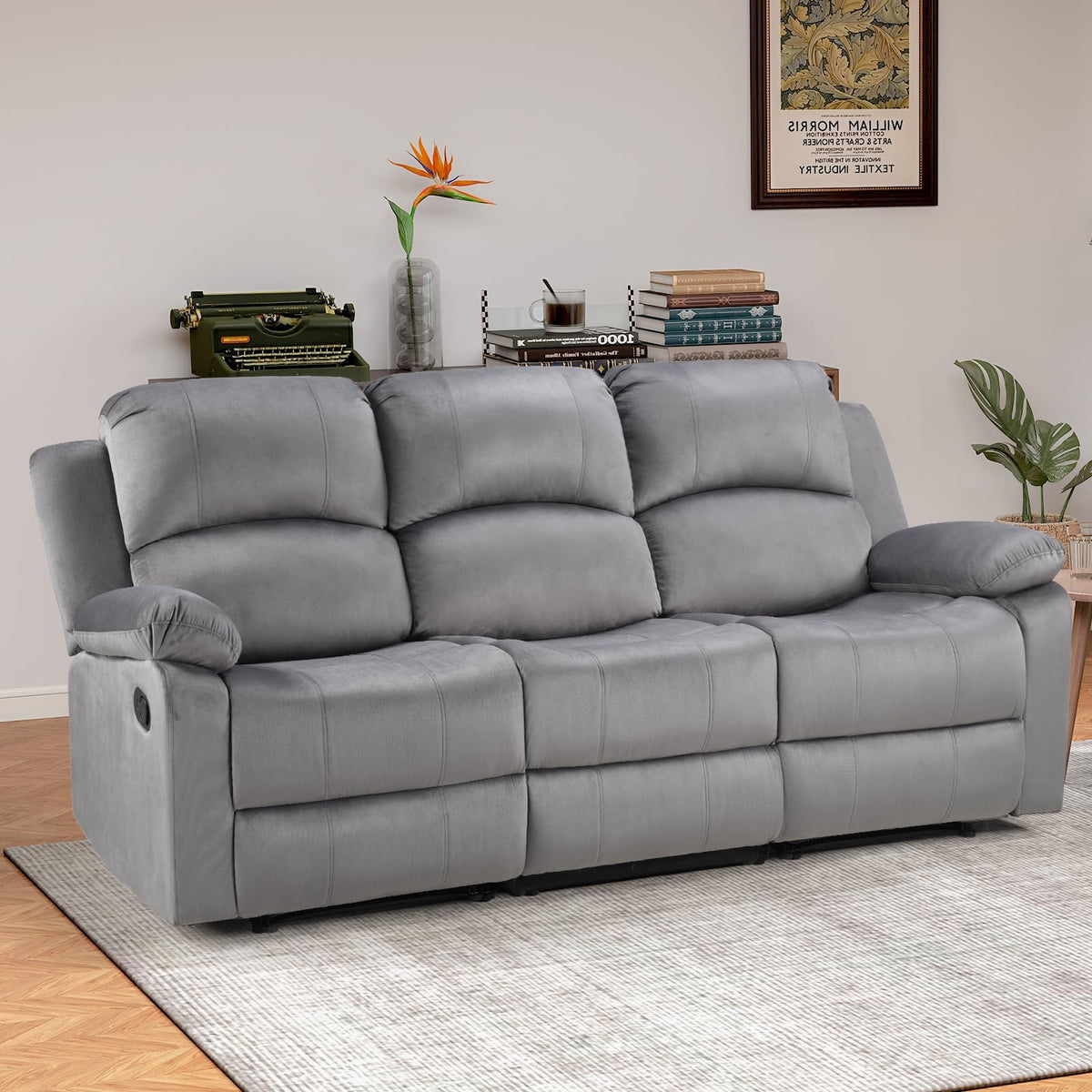 EBELLO Manual Faux Leather Reclining Couch Set for Living Room, Include 1 Recliner Chair, 1 Loveseat Sofa, Recliner Sofa Furniture Set for Home and Office, Black