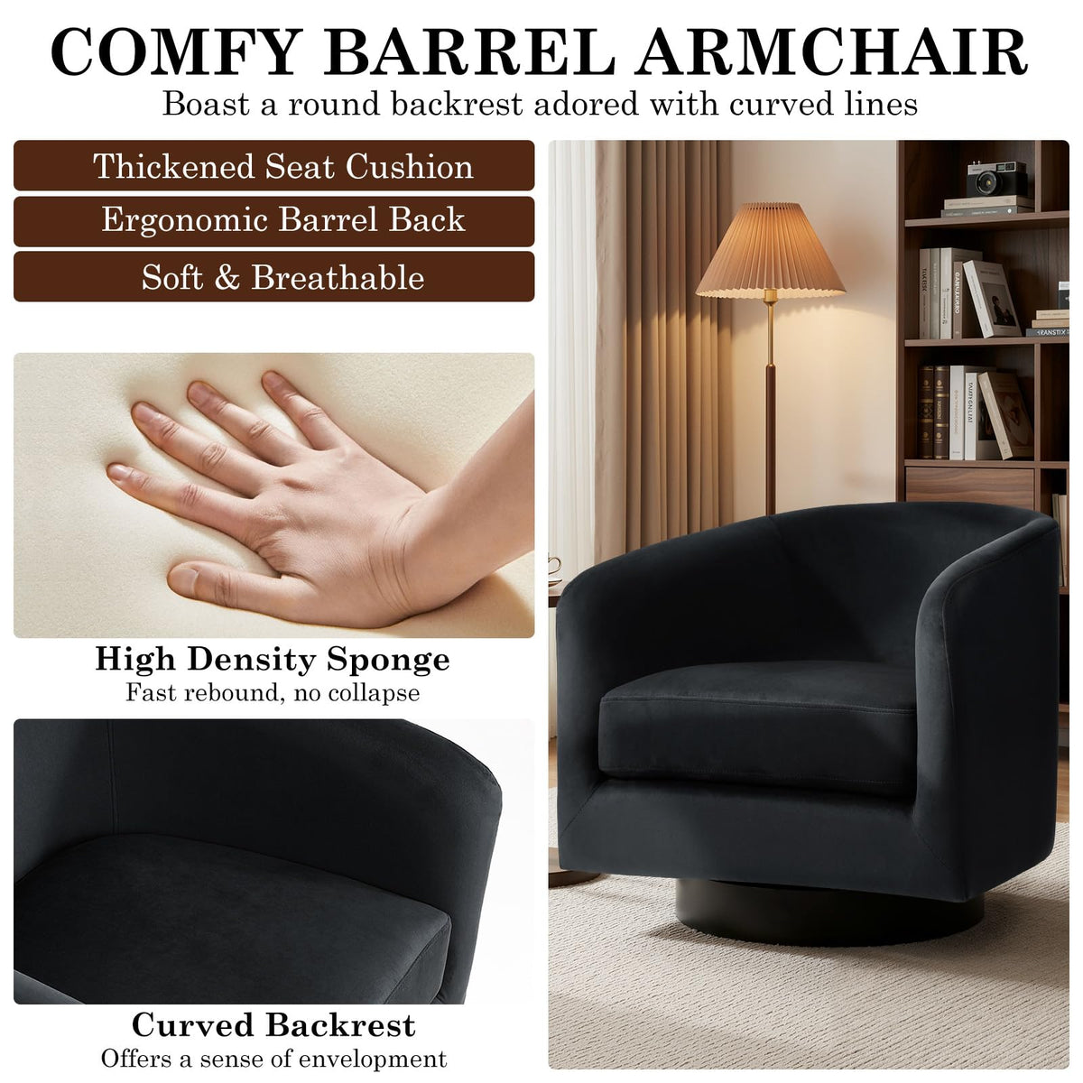 Faux Leather Swivel Accent Chairs Set of 2, Barrel Armchair, Brown