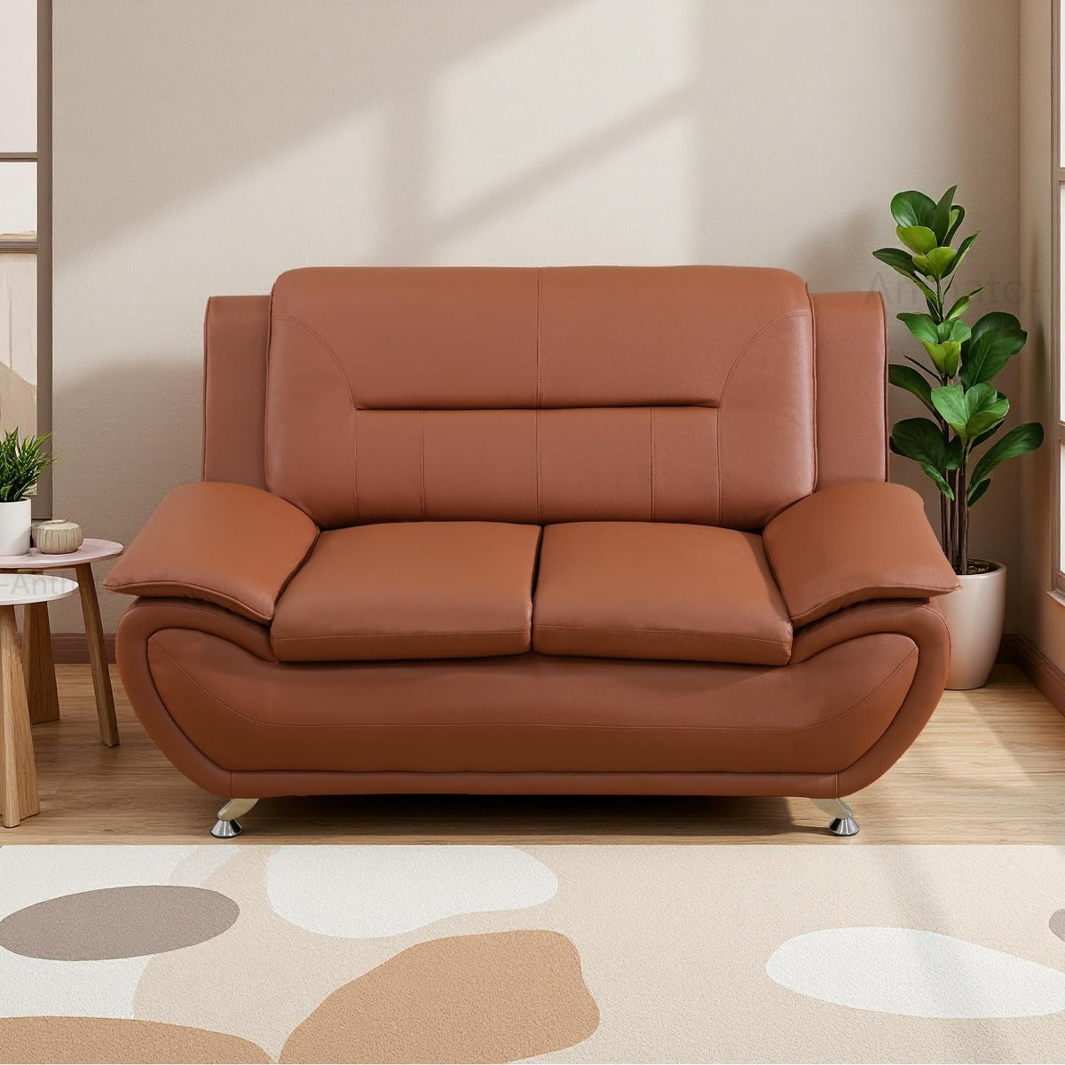 Leather Sectional Sofa Couches, Living Room Sofa and Loveseat Set, Faux Leather Couch and Loveseat Set for Office/Bedroom/Apartment, Cream