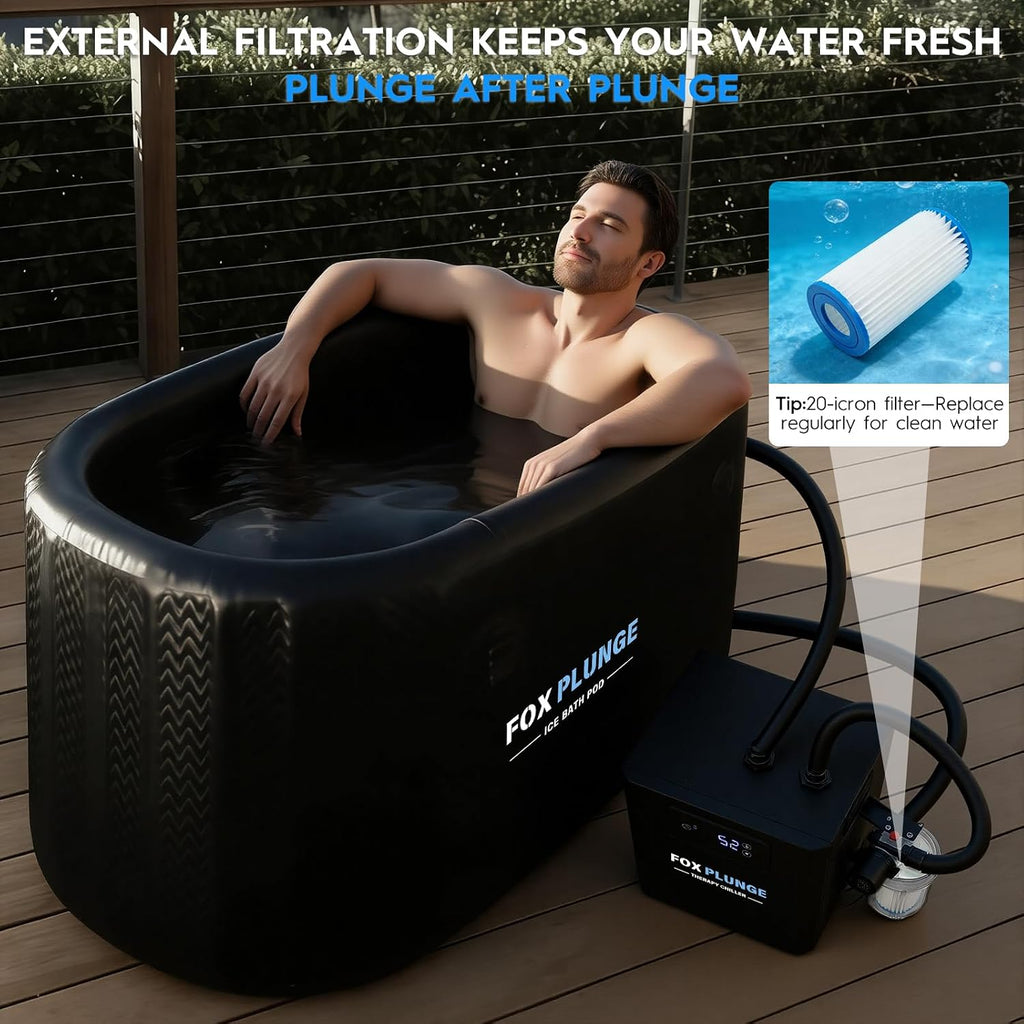1/3 HP Cold Plunge Water Chiller with External Filter & Pump â Portable Ice Bath Cooling System for Home Muscle Recovery, LED Touchscreen & Insulated Hoses