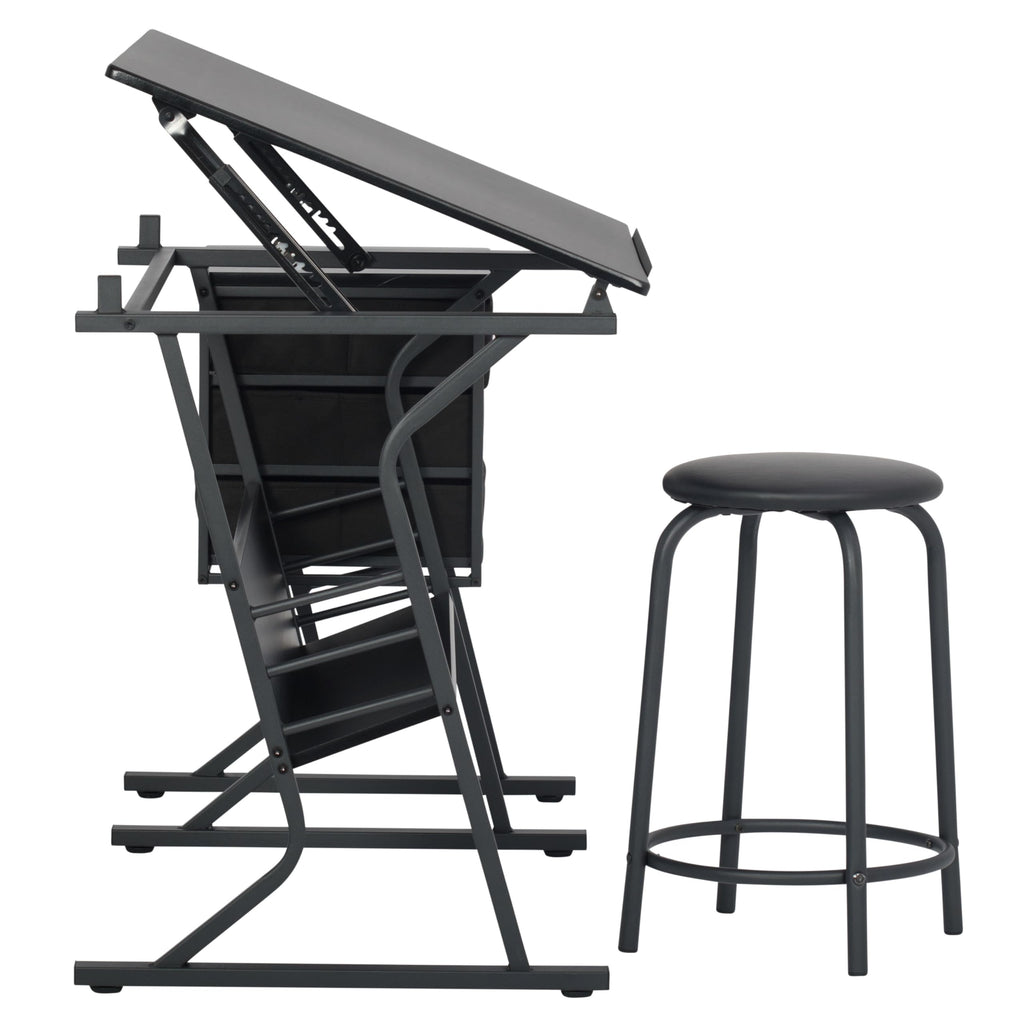2 Piece Eclipse Ultra Center/Drawing Table with Stool, Angle Adjustable Top, Storage Shelves, and Drawers