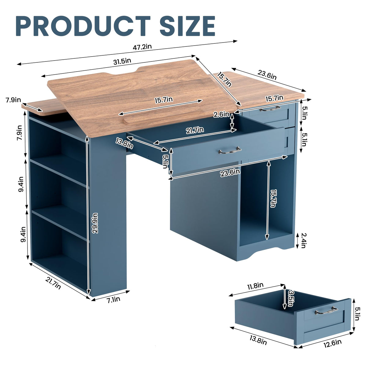 Drafting Table with Storage Cabinet & Drawers, Adjustable Drawing Table with Open Shelves, Craft Art Desk for Artists, Painters, Drawing, Crafting, Reading, Writing, Working