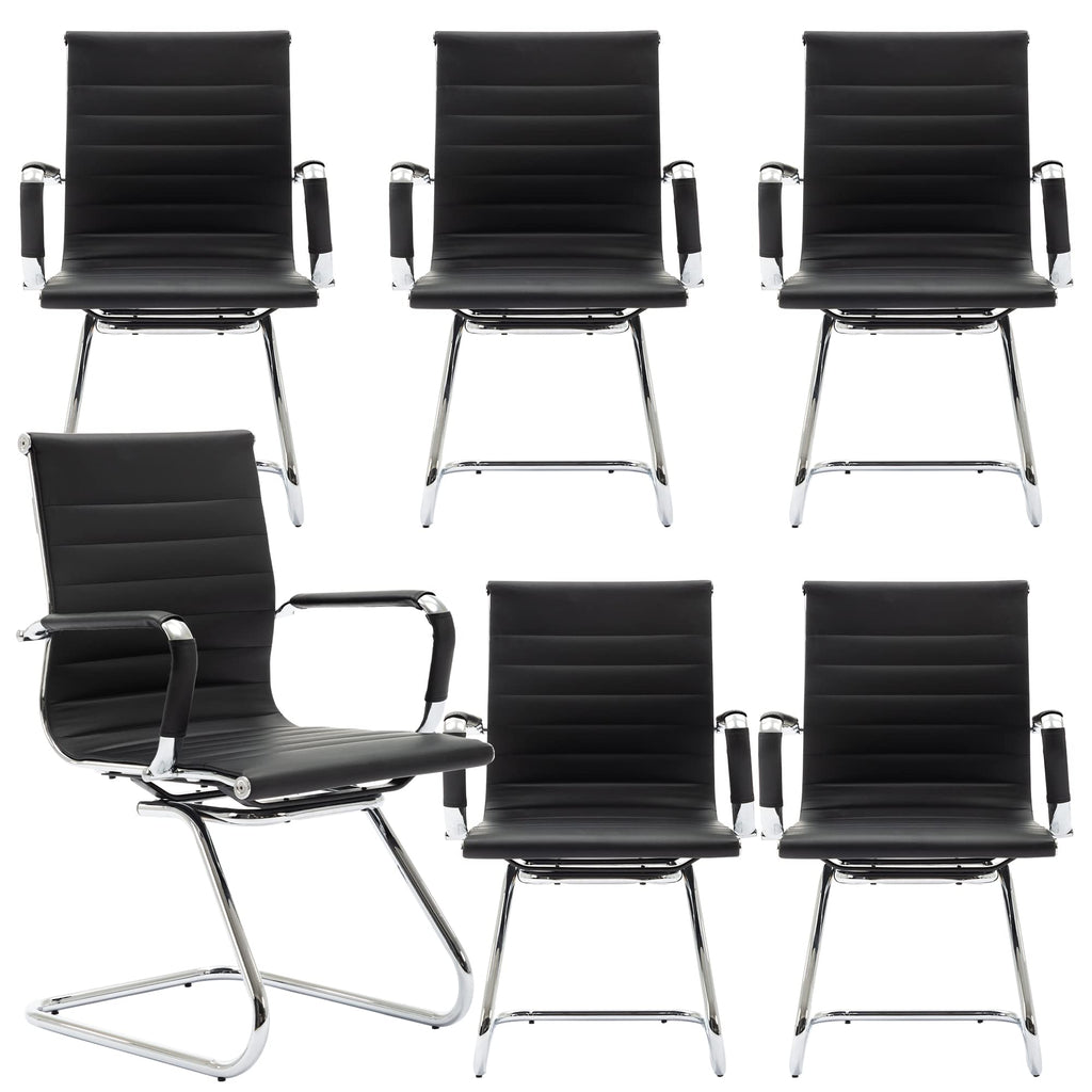 Reception Chairs Leather Conference Guest Chair Heavy Duty Back Support Office Chair, Set of 2 (Navy)