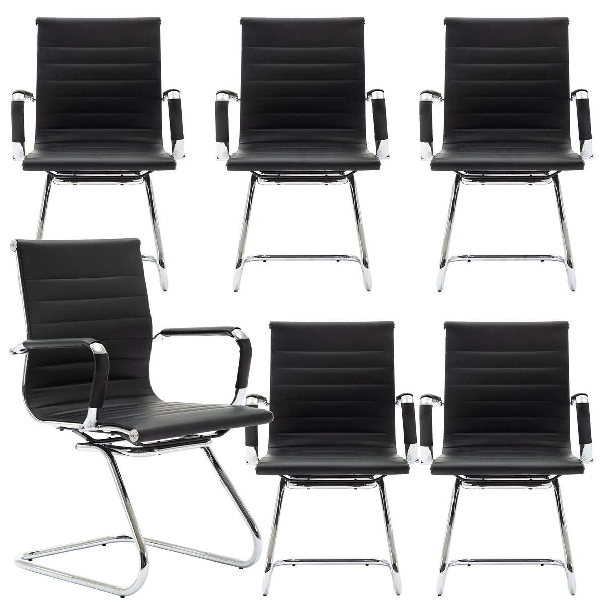 Reception Chairs Leather Conference Guest Chair Heavy Duty Back Support Office Chair, Set of 2 (Navy)