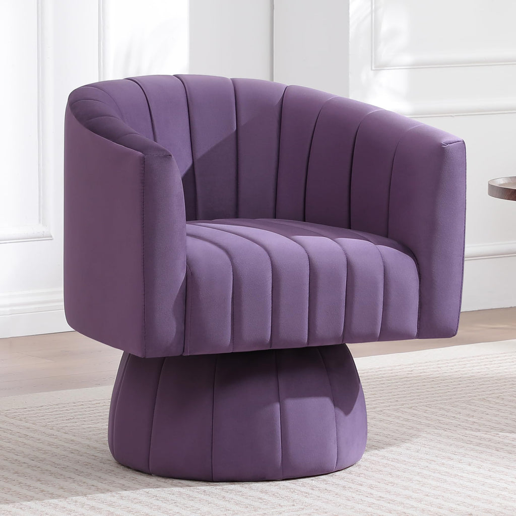 Swivel Accent Barrel Chair Set of 2, Cute Comfy Small Round 360Â° Arm Chair, Velvet Sofa Club Reading Chair for Living Room Bedroom Office Purple