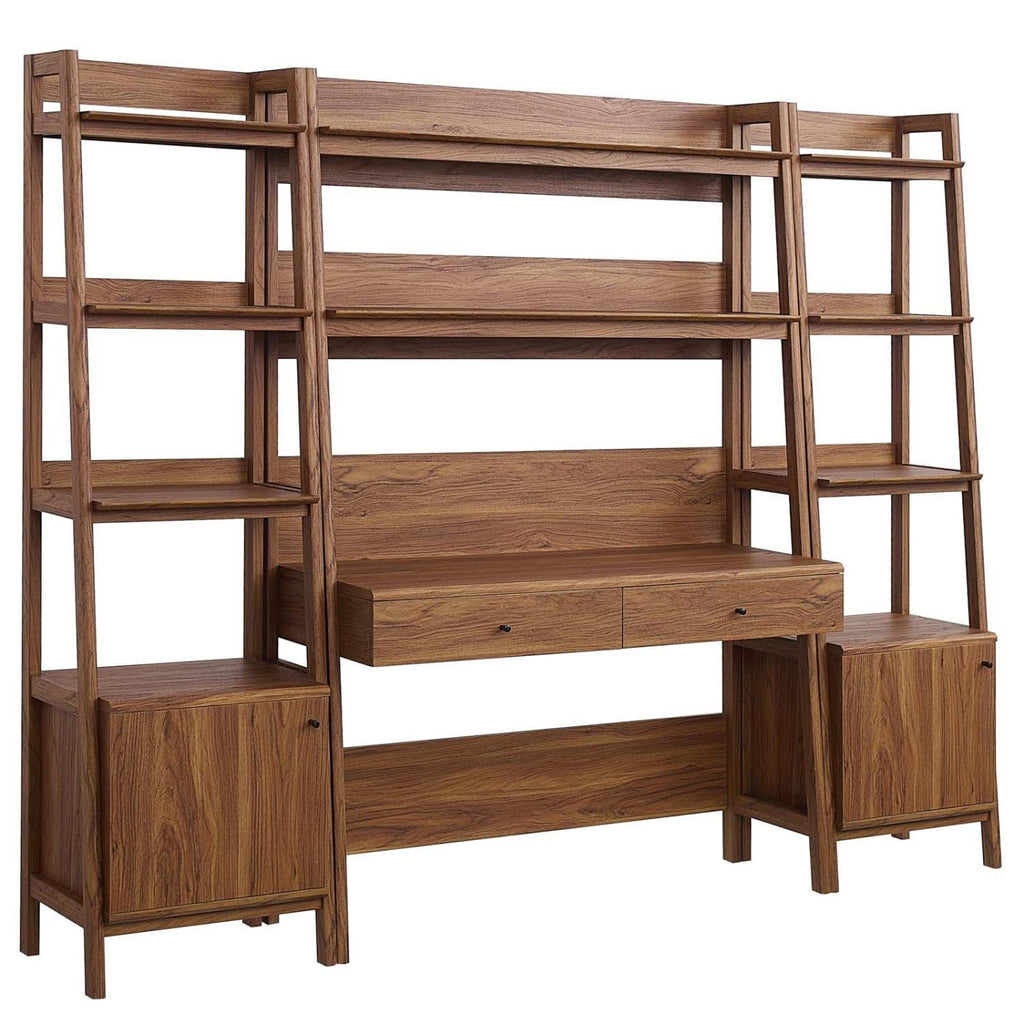 Modway 3-Piece Home Office Desk and Bookshelf Display Case in Oak