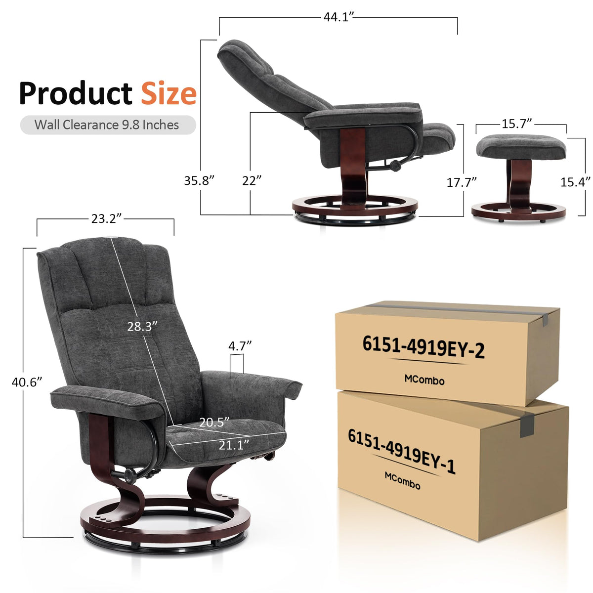 MCombo Manual Swivel Recliner with Ottoman, Faux Leather 9019