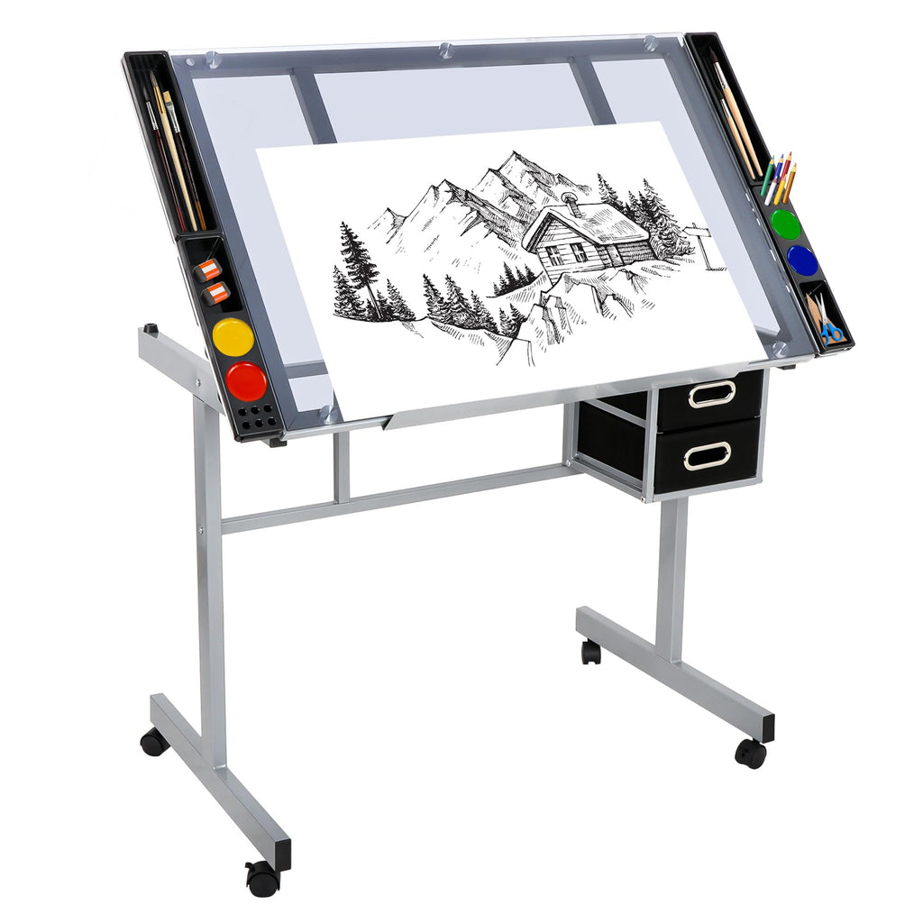 NOVA MICRODERMABRASION Adjustable Height Drafting Desk Drawing Table Tiltable Tabletop for Reading, Writing Art Craft w/Stool and Drawers