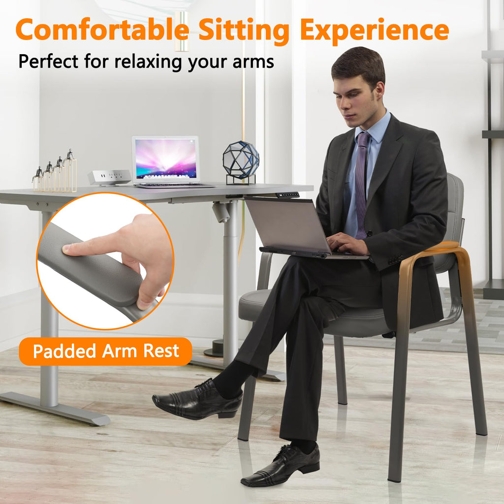 CLATINA Waiting Room Guest Chair with Bonded Leather Padded Arm Rest for Office Reception and Conference Desk Black with Sled Base Brown 1 Pack