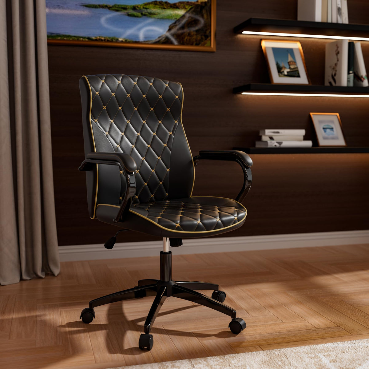 HomeZeer White and Gold Office Chair, Luxury Leather Executive Desk Chair