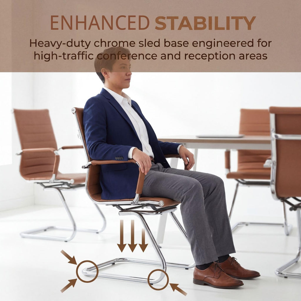 Reception Chairs Leather Conference Guest Chair Heavy Duty Back Support Office Chair, Set of 2 (Navy)