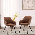 annjoe Faux Leather Accent Arm Chairs for Living Room Leisures/ Upholstered Chair with Metal Legs Set of 2 for Home Kitchen Office Bistro Cafe, Brown