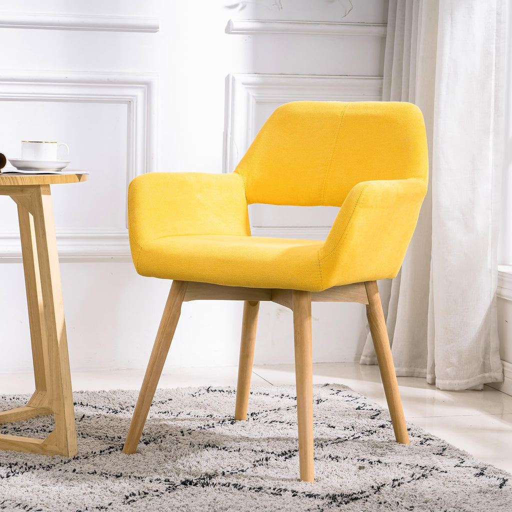 Mid Century Modern Dining Chairs Set of 2 & 4 & 6 Comfy Accent Chair Upholstered Kitchen Dining Living Room Chairs for Bedrooms Waiting Room Home Arm Desk Chair No Wheels (Beige, 2)