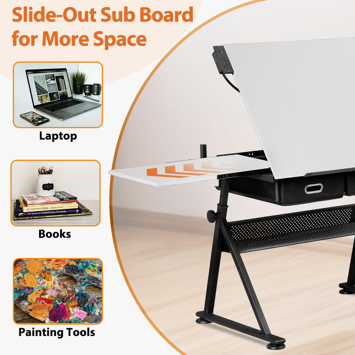 ZENY Adjustable Drafting Table with Stool Tilting Drawing Desk Artist Table