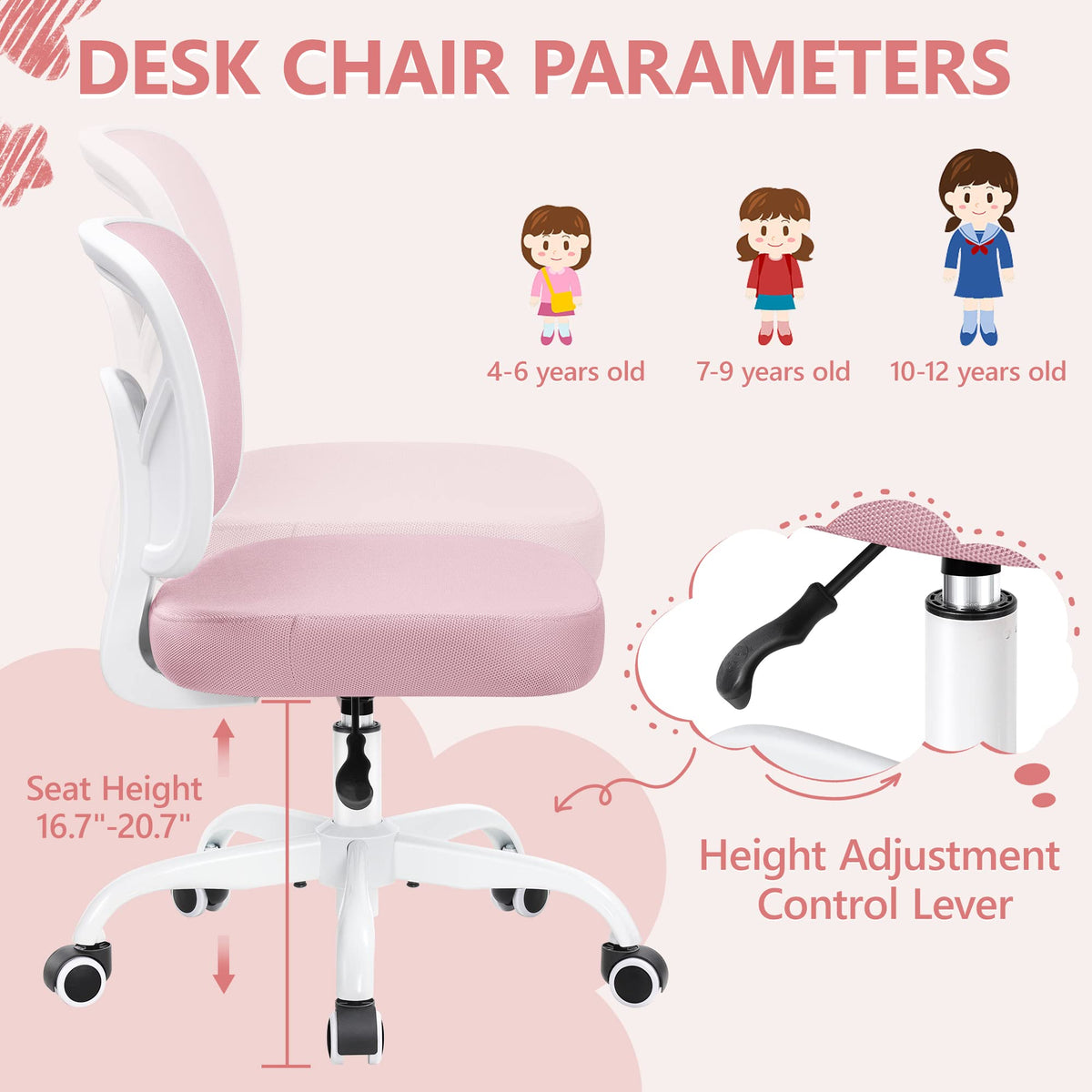 Primy Tall Drafting Desk Chair - Armless, Adjustable Height, Mesh Back, Rolling, Standing Desk Chair for Art Room, Office or Home (Black)