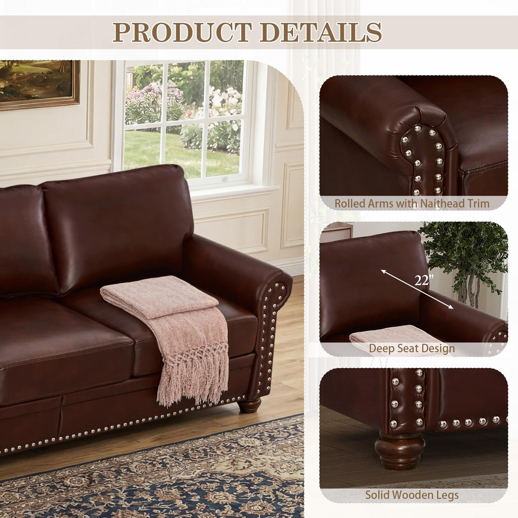 2 Piece Couch Sets for Living Room,Mid Century Modern Couch with Storage Nailhead Trim & Rolled Armrests,Deep Seat Comfy Couch,Furniture Set for Living Room,Bedroom,Office(Navy Blue,Loveseat+3 Seater)