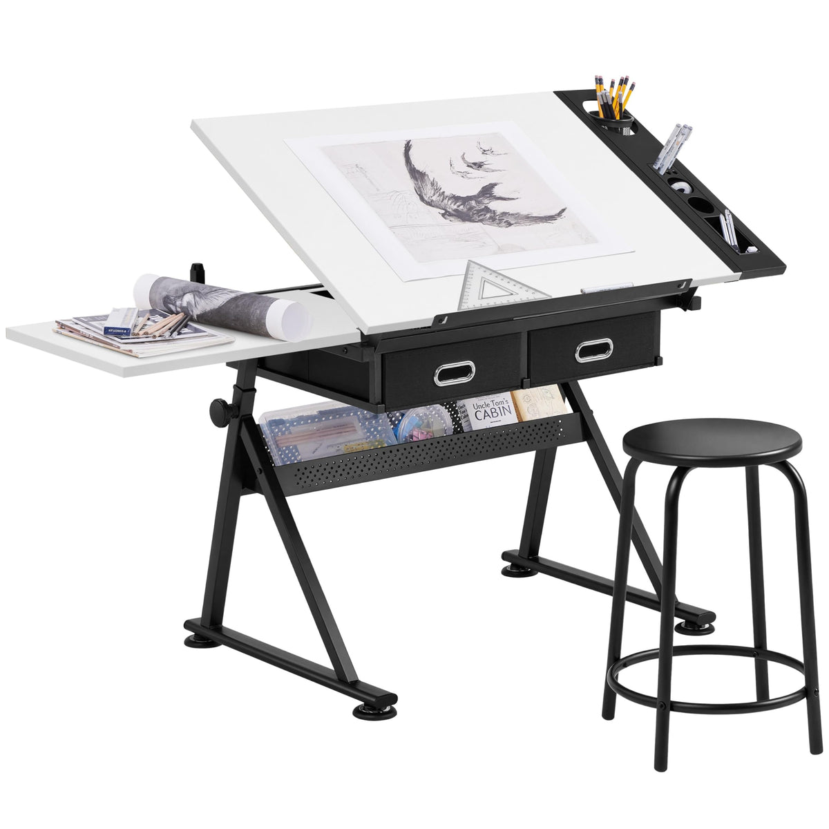 Topeakmart Drafting Table for Artists, Height Adjustable Drawing Draft Desk