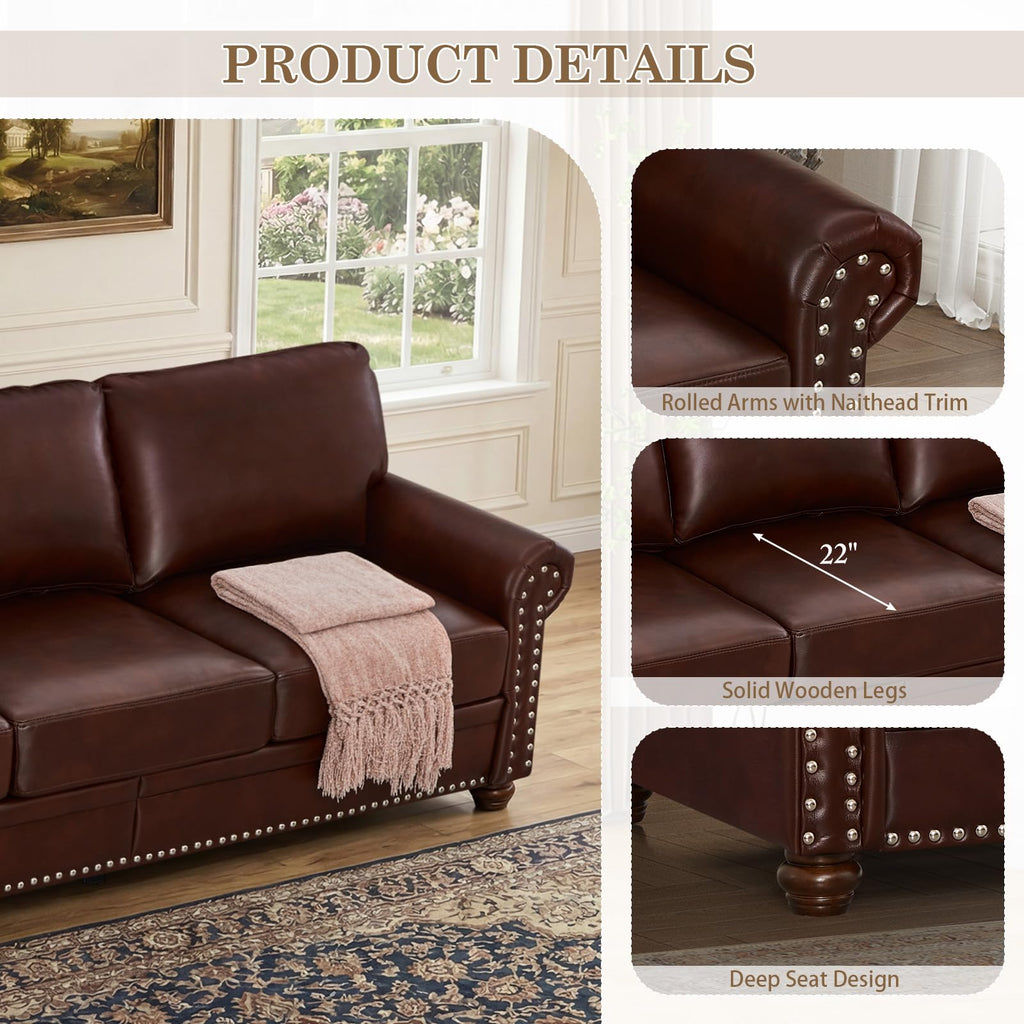 2 Piece Couch Sets for Living Room,Mid Century Modern Couch with Storage Nailhead Trim & Rolled Armrests,Deep Seat Comfy Couch,Furniture Set for Living Room,Bedroom,Office(Navy Blue,Loveseat+3 Seater)