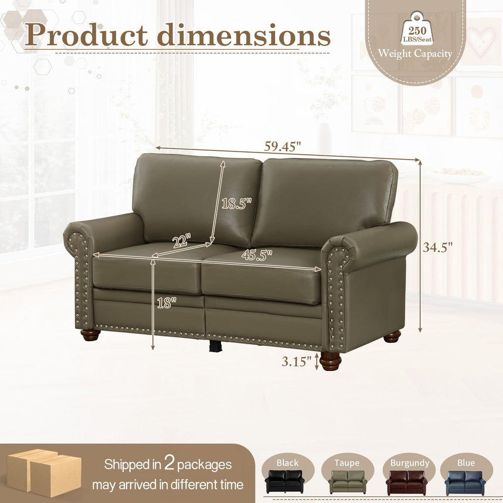 2 Piece Couch Sets for Living Room,Mid Century Modern Couch with Storage Nailhead Trim & Rolled Armrests,Deep Seat Comfy Couch,Furniture Set for Living Room,Bedroom,Office(Navy Blue,Loveseat+3 Seater)