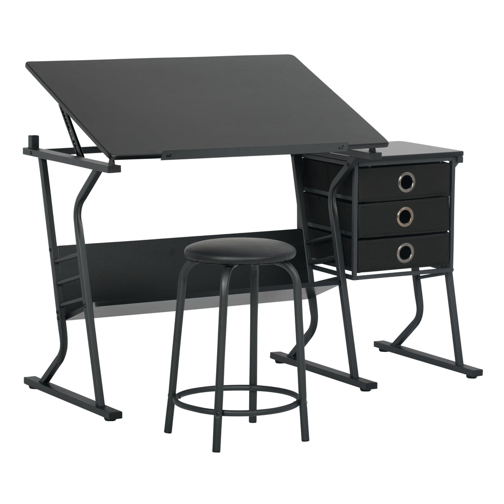2 Piece Eclipse Ultra Center/Drawing Table with Stool, Angle Adjustable Top, Storage Shelves, and Drawers
