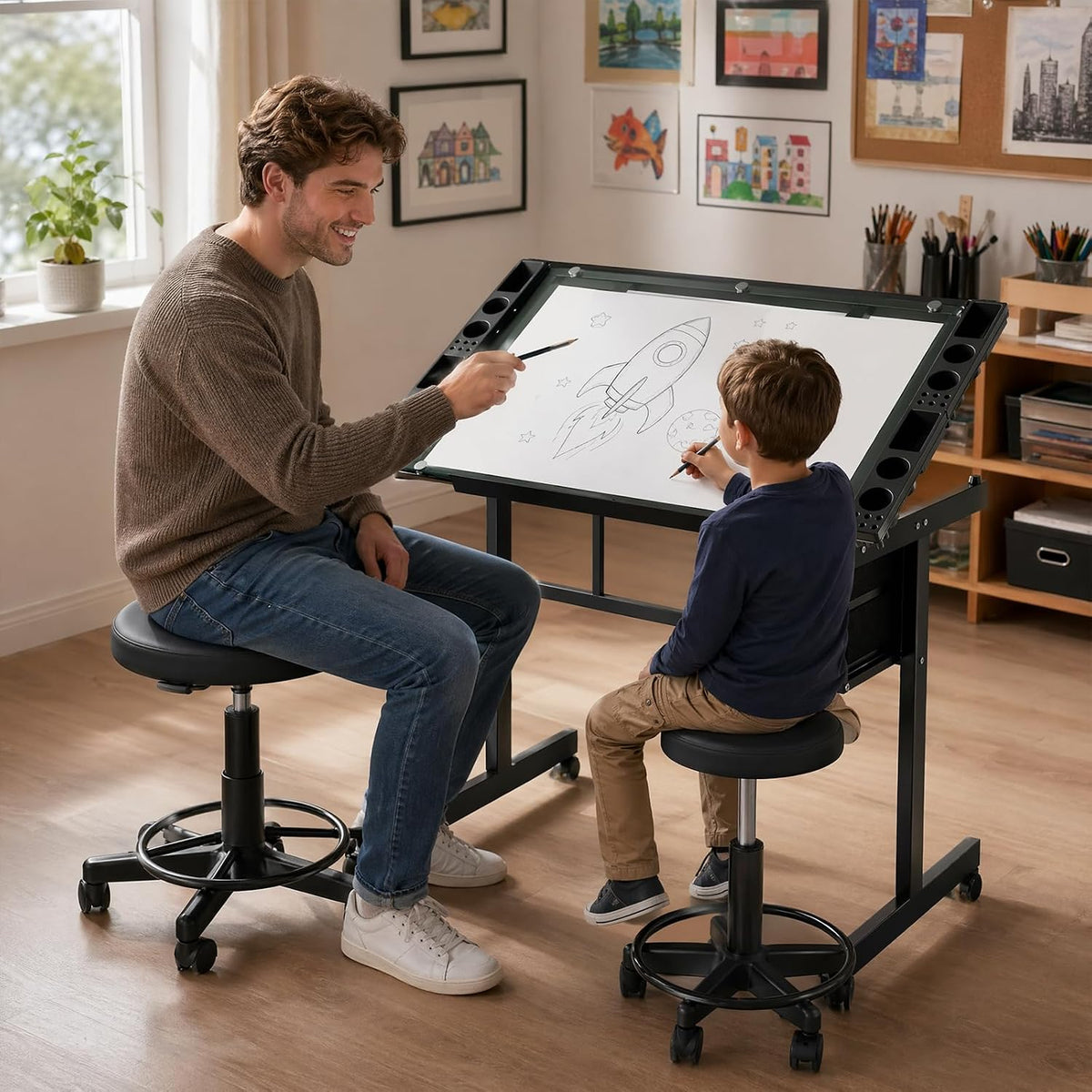 XEW Adjustable Drafting Table Desk Without Stool â Multi-Functional Art Desk for Adults, Drawing & Painting Table, Artist Desk & Drafting Table, Art Table, Tempered Glass Black C