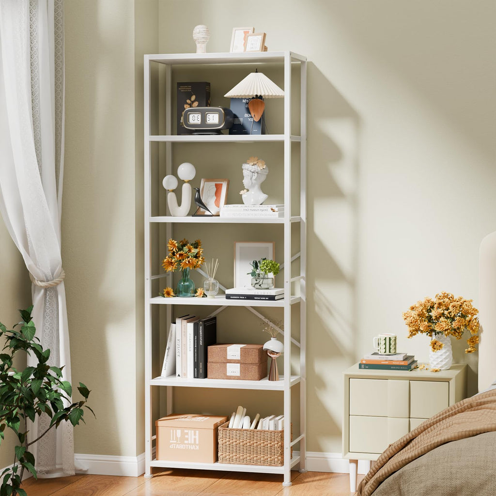 Furologee 5 Tier Book Shelf Set of 2, Tall Wide Bookshelf, Rustic Brown