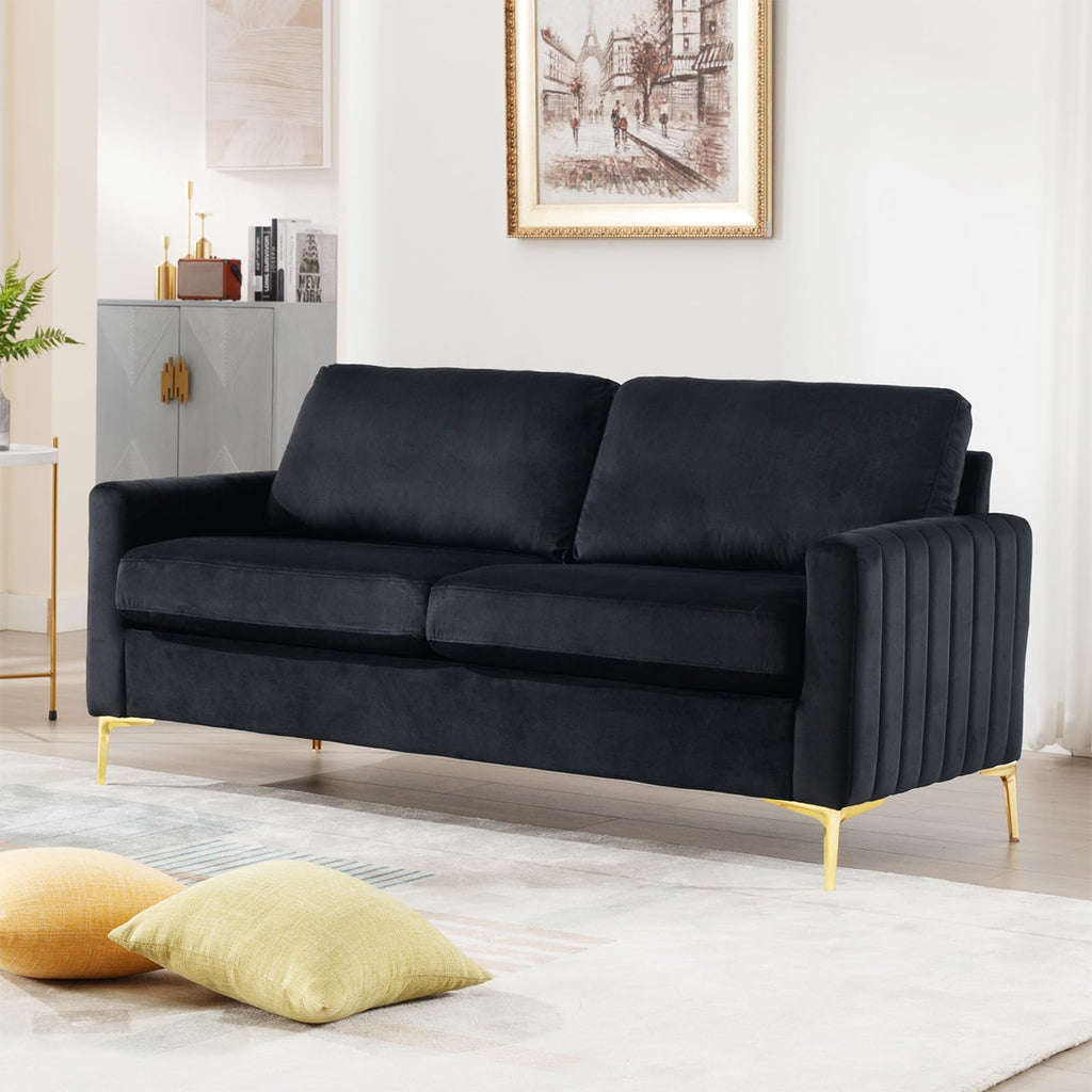 2 Piece Sofa and Loveseat Set, Comfy Tufted Velvet Couch and Loveseat Sets Furniture with Gold Leg, Mid Century Modern Couch Soft Upholstered Sofa Set of 2 for Living Room Bedroom Office (Navy Blue)