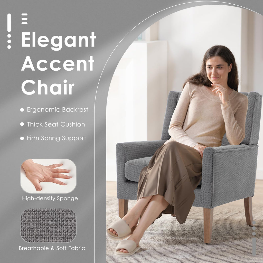 COLAMY Modern Wingback Living Room Chair, Upholstered Fabric Accent Armchair, Single Sofa Chair with Lounge Seat and Wood Legs for Office/Bedroom/Reading Spaces, Beige