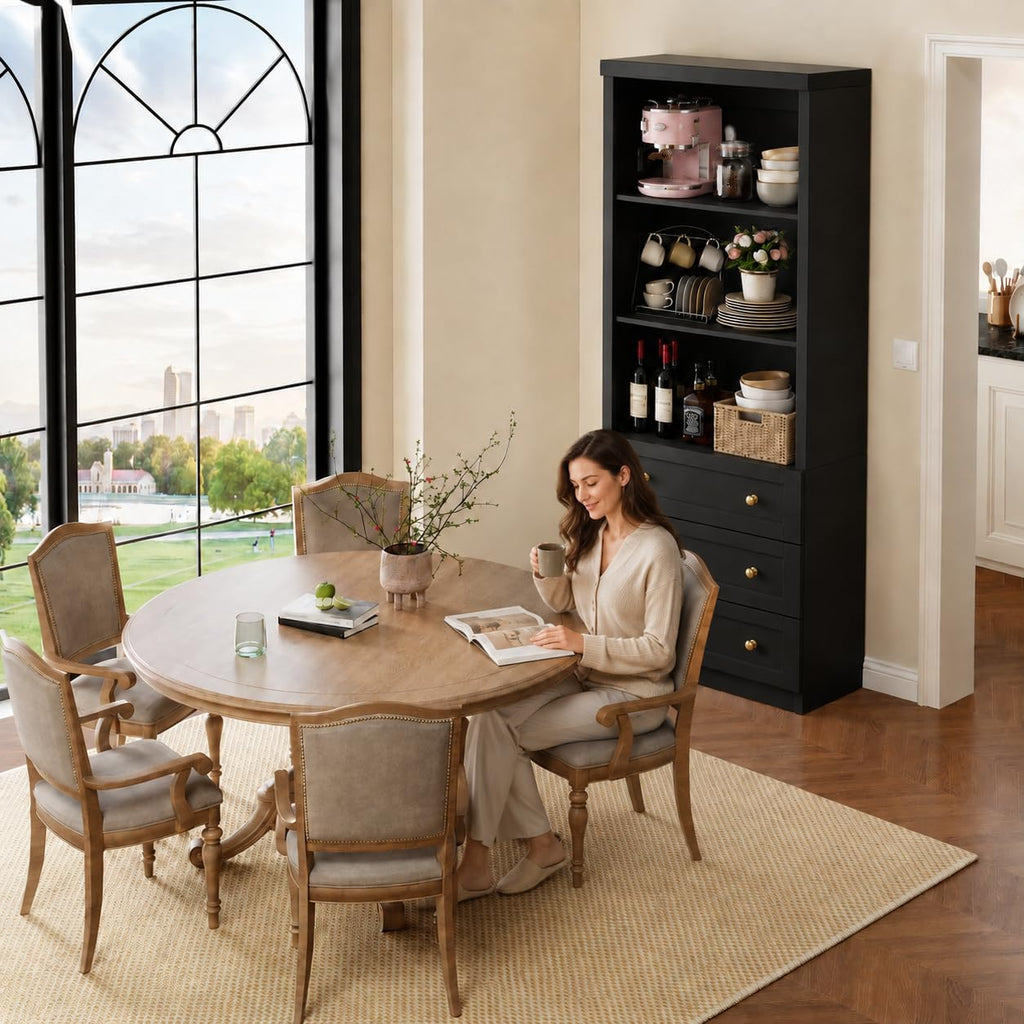 Cyclysio 80" Bookshelf with 3 Drawers and Baseboard Cutout, Set of 2